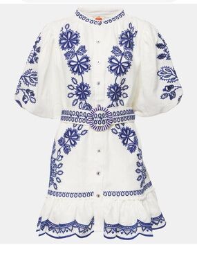 FARM RIO Richelieu Broderie Anglaise Linen Mini Dress